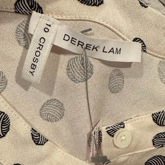 DEREK LAM 10 CROSBY LONG SLEEVE BUTTON CUFF HALF BUTTON CREAM PRINT PULLOVER TOP - Picture 4 of 8